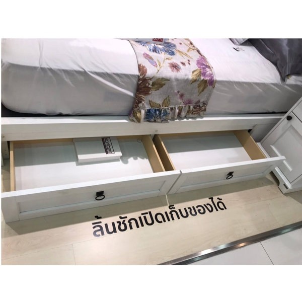 Melona เตียง 5 ฟุต สีขาว สไตล์วินเทจ
